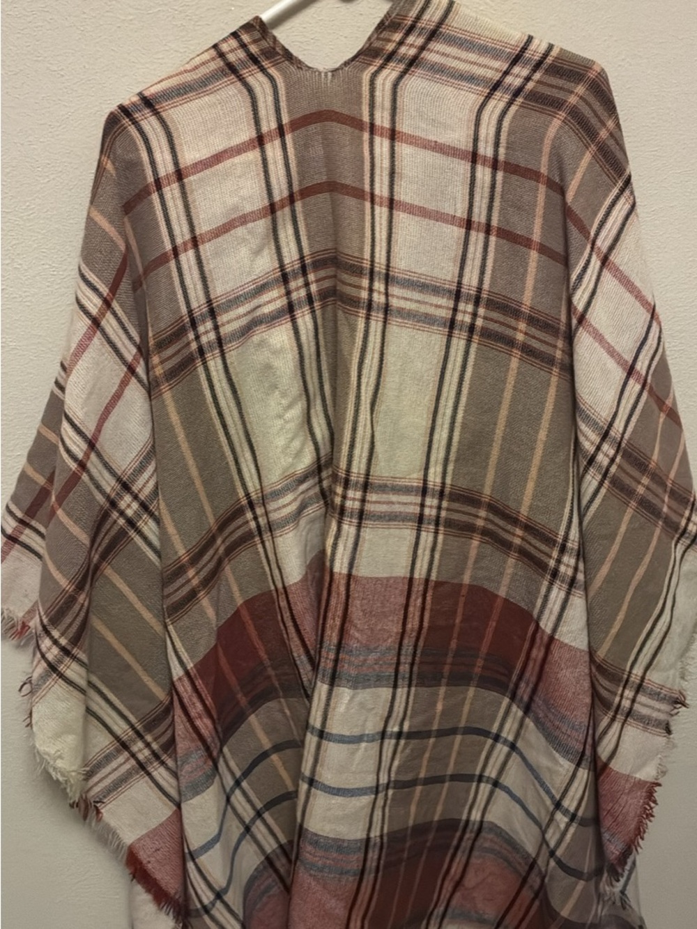 Plaid Open-Front Cape Poncho in Brown & Cream - Picture 2 of 2